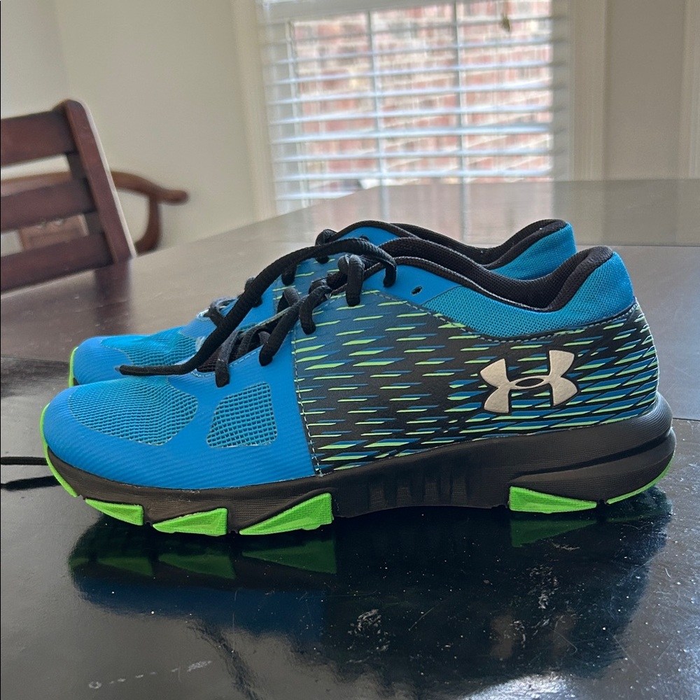 Under Armour Grade School BGS Kids Blue and Neon Green Sneakers